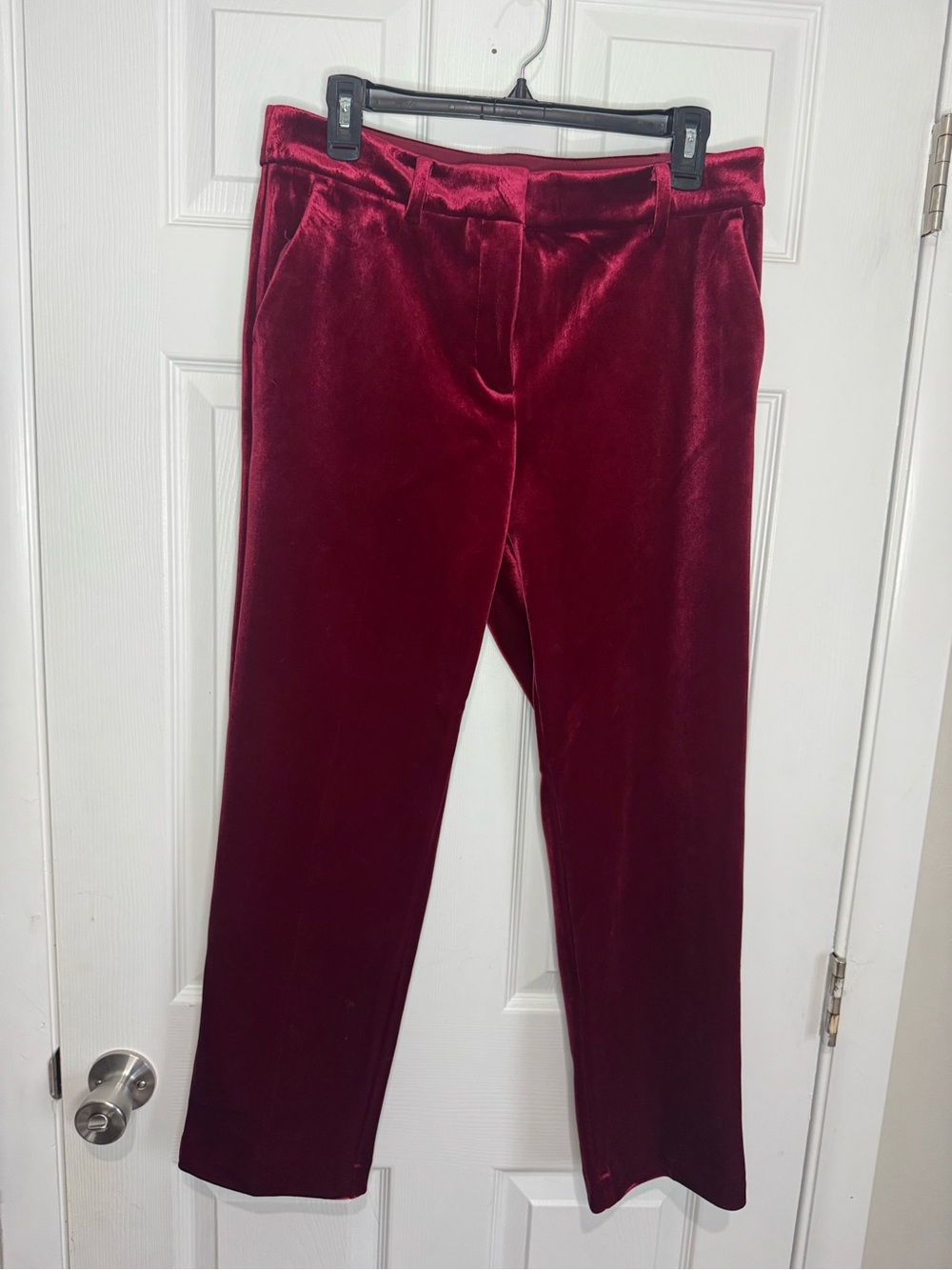 LOFT Velvet Straight-Leg Pants in Deep Burgundy